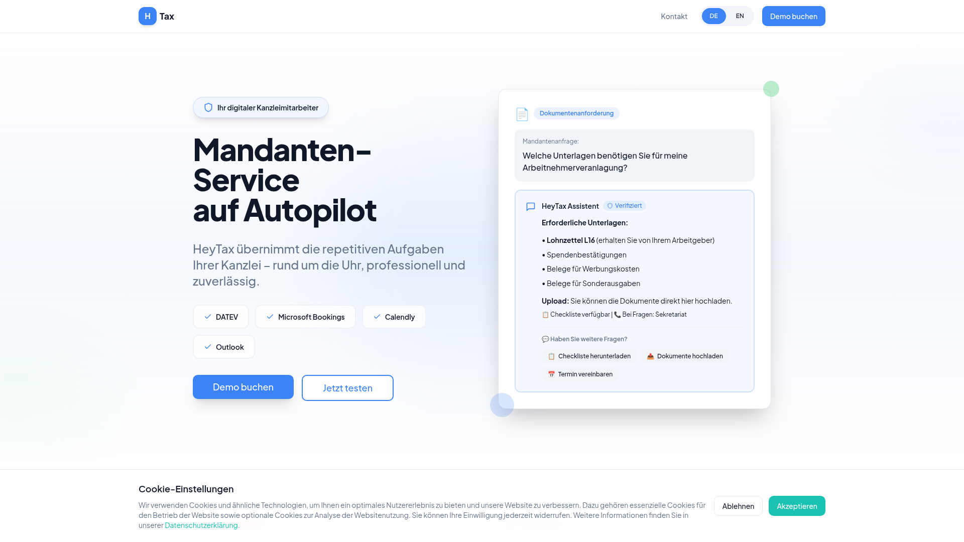 HeyTax – KI-Kanzleiassistent für Steuerberater mit DATEV- und BMD-Integration